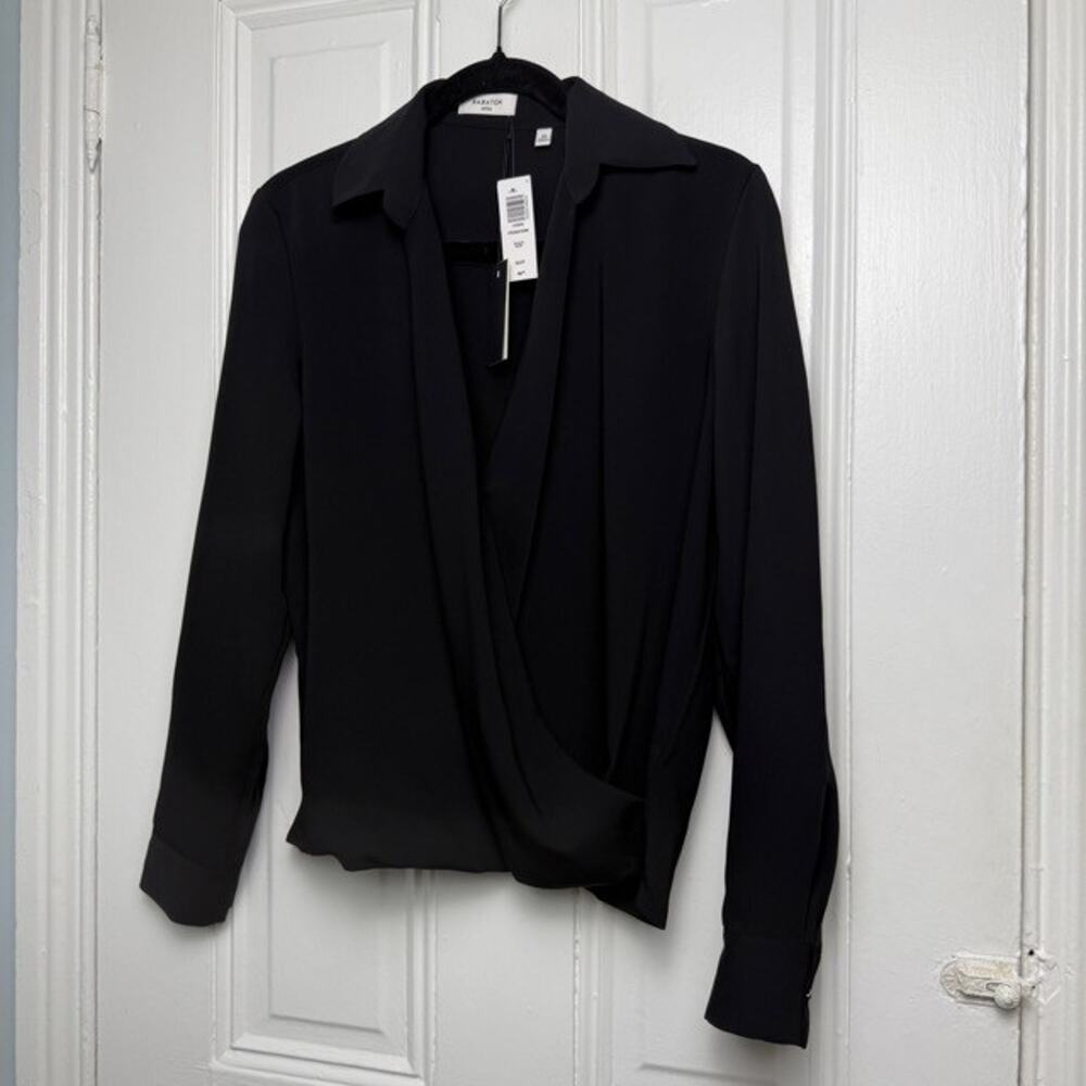 Aritzia Babaton Black Top Womens XS NWT Long Sleeve Flowy Wrap Blouse